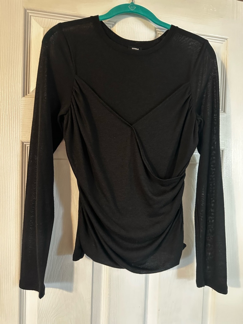 Black Express Draped Long-Sleeve Top Medium